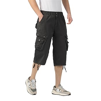 DGWZ Mens Long Cargo Shorts Elastic Waist Stretch Twill